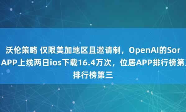 沃伦策略 仅限美加地区且邀请制，OpenAI的Sora APP上线两日ios下载16.4万次，位居APP排行榜第三
