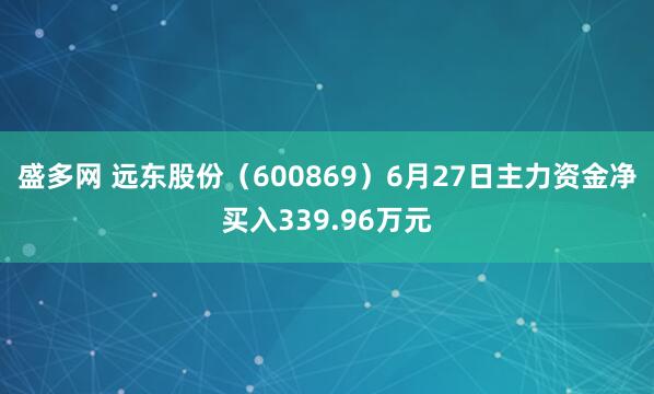 盛多网 远东股份（600869）6月27日主力资金净买入339.96万元