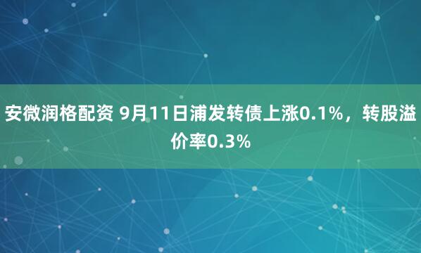 安微润格配资 9月11日浦发转债上涨0.1%，转股溢价率0.3%