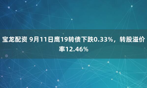 宝龙配资 9月11日鹰19转债下跌0.33%，转股溢价率12.46%